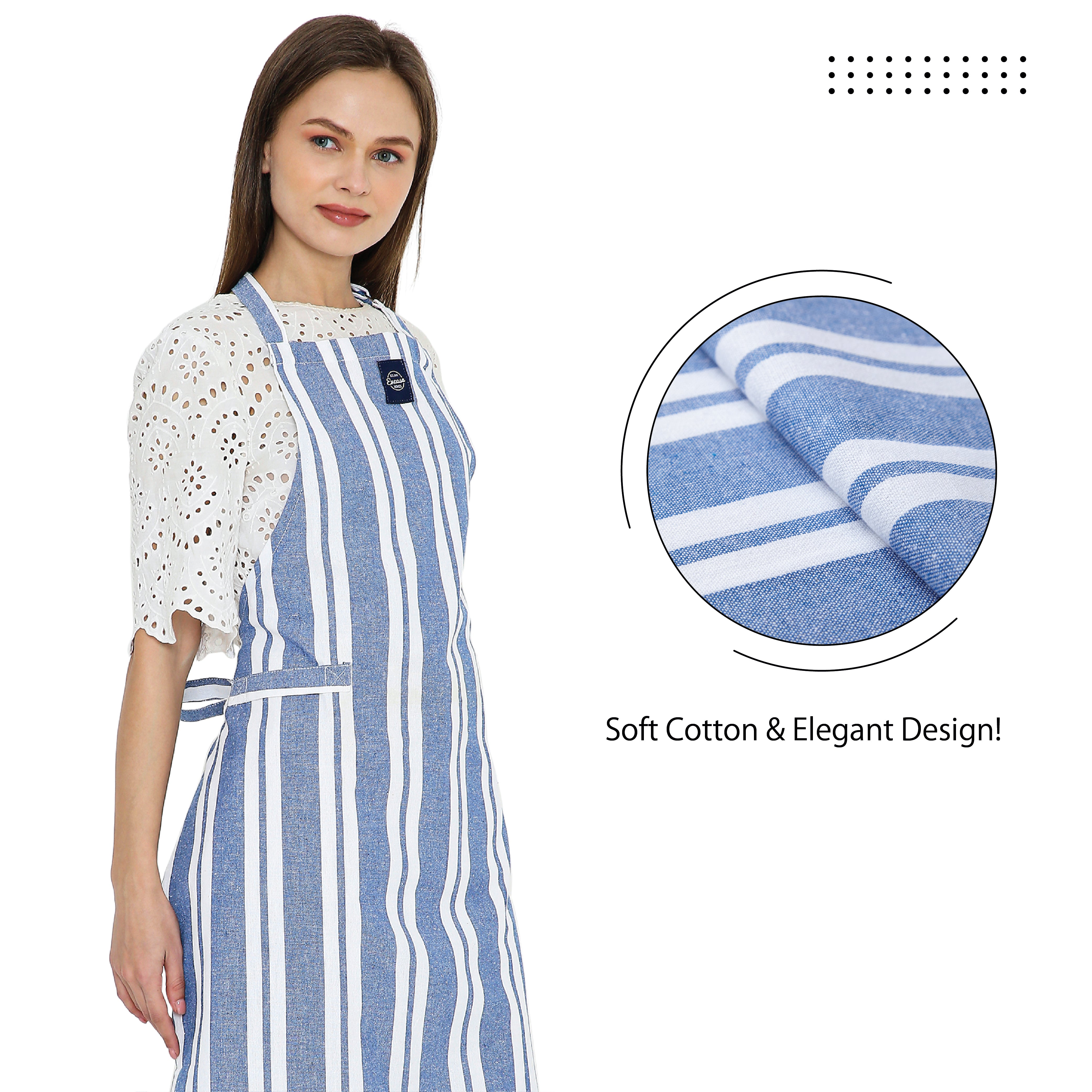 Cotton Franca Blue Stripes Apron (Pack of 1)