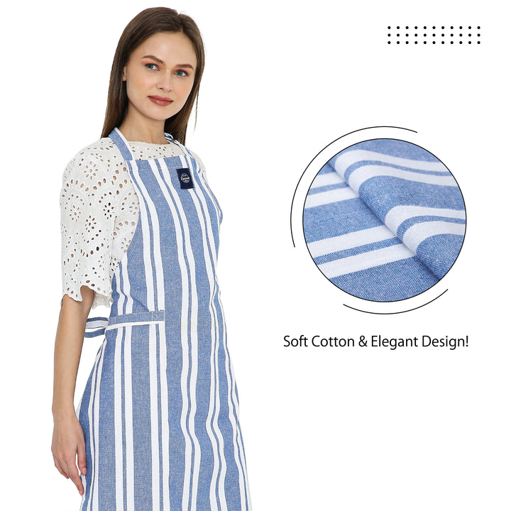 Cotton Franca Blue Stripes Apron (Pack of 1)