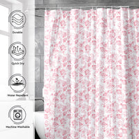 Polyester Pink Carnations Combo Shower Curtain + Bathmat (Pack of 3)