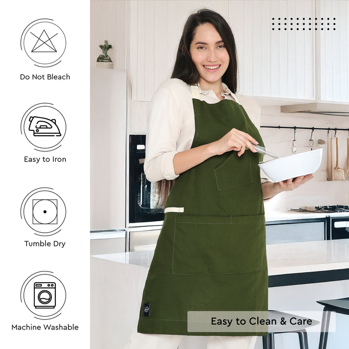 Cotton Leaf Green Apron (Pack of 1)
