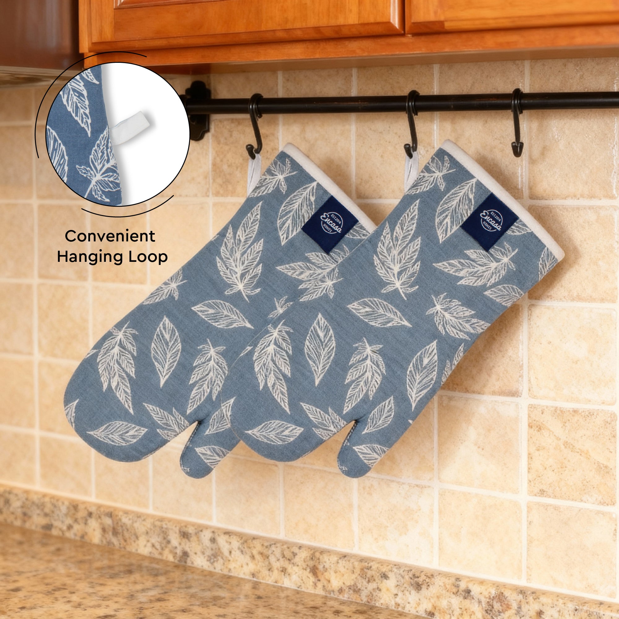20s Sheeting Big Leaf Blue Oven Gloves (Pack of 2)