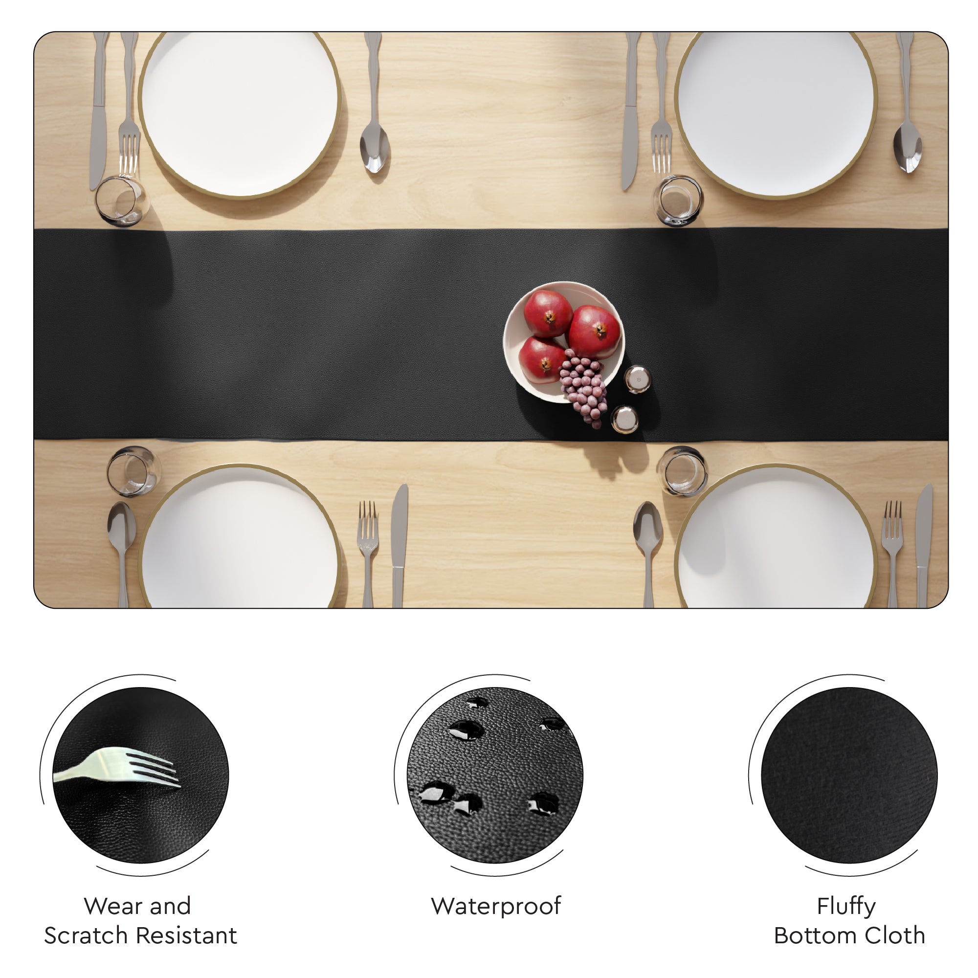 PVC Leather Black Table Runner (Pack of 1)