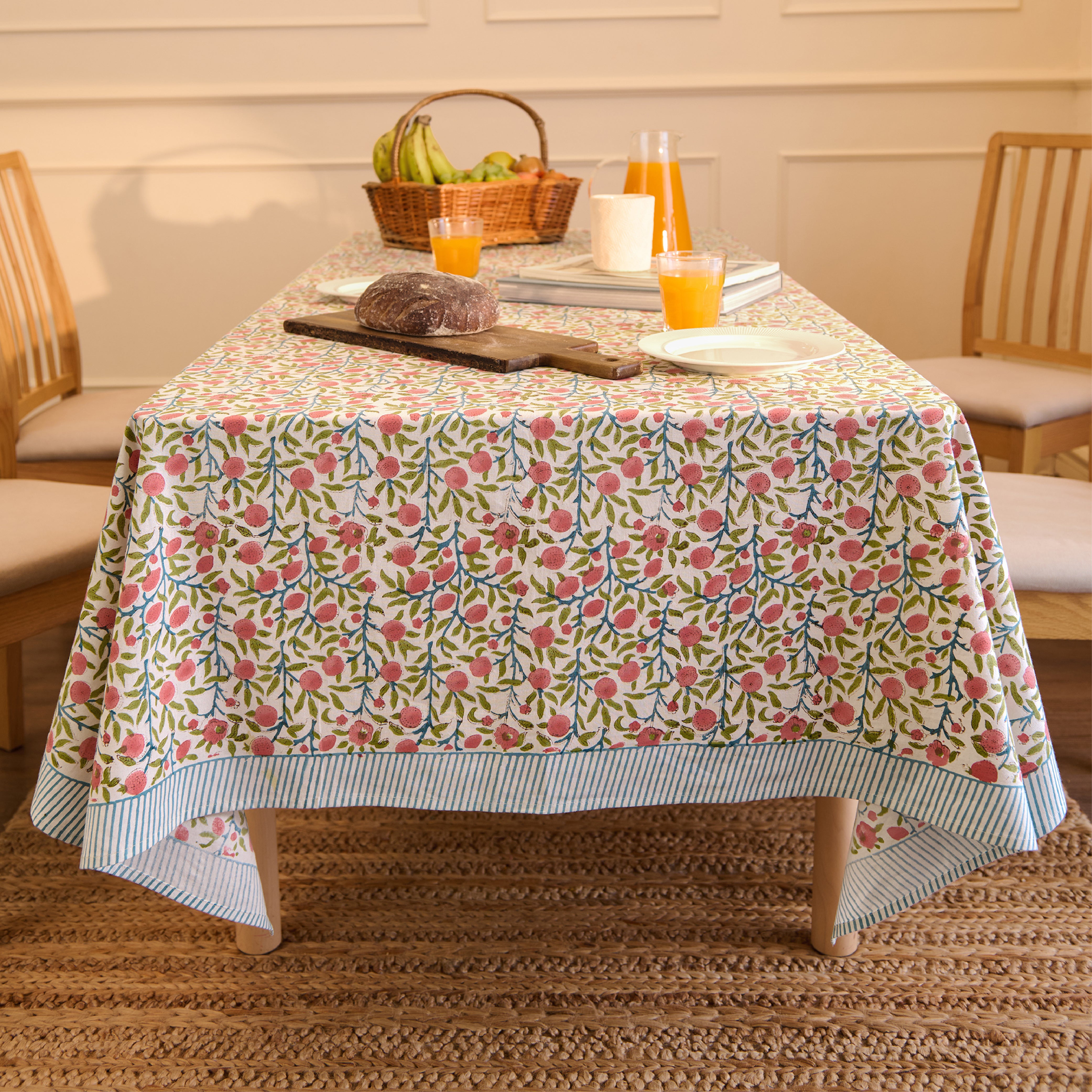 Jaipuri Hand block Print Cotton Pink Tablecloth