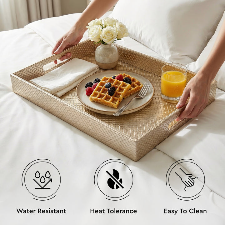 Leather Light Gold Leather Serving Tray