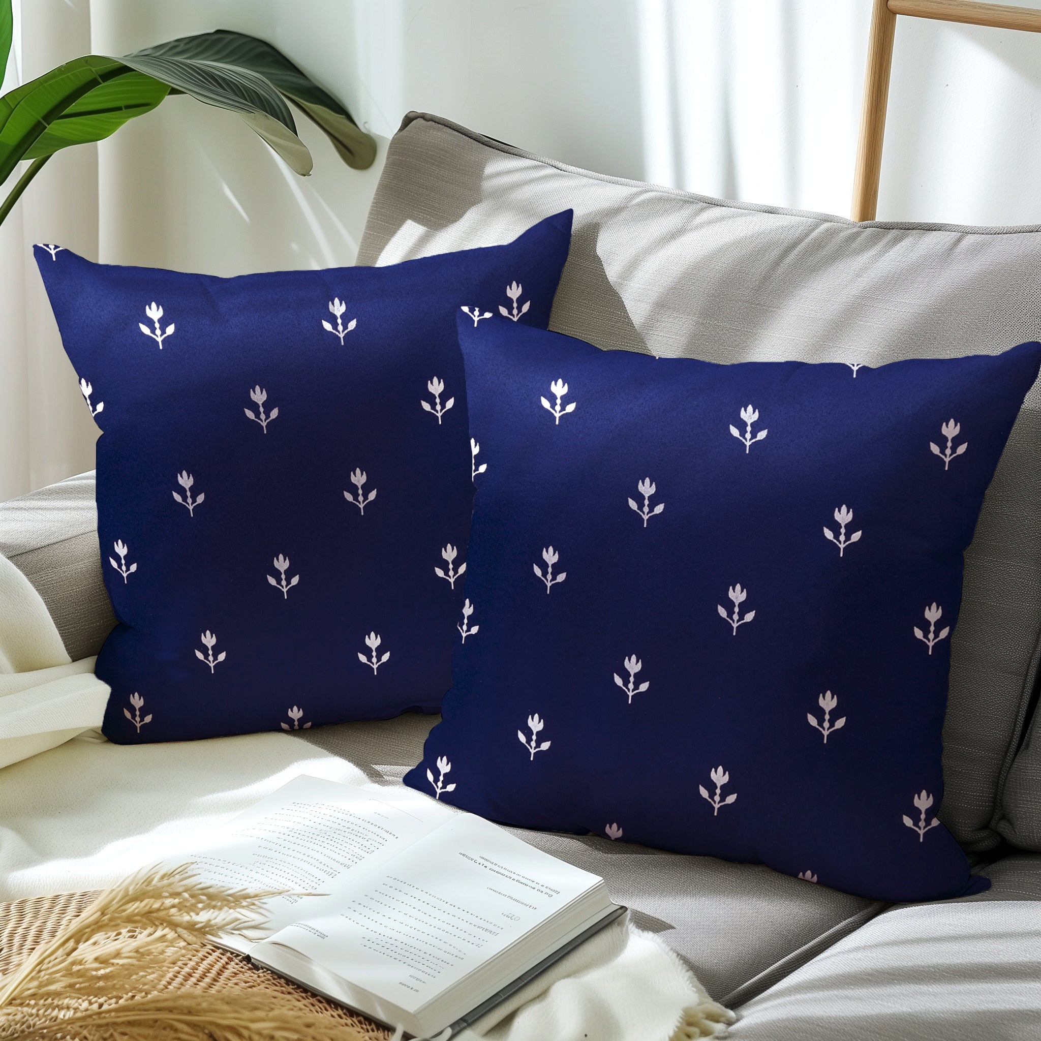 Polyester Blackout Buti Navy Blue Cushion Cover