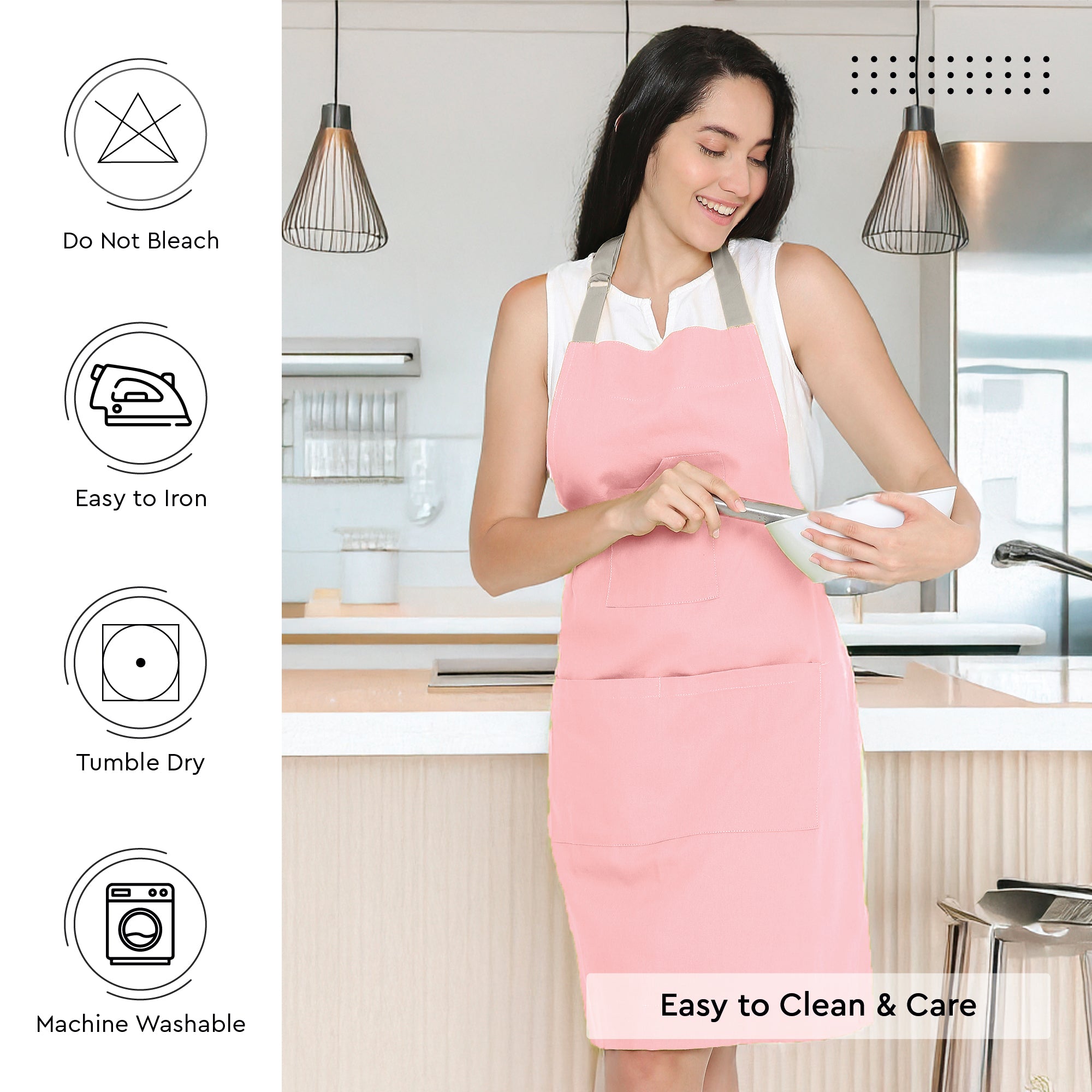 Yarn Dyed Cotton Light Pink & Light Grey Apron (Pack of 1)