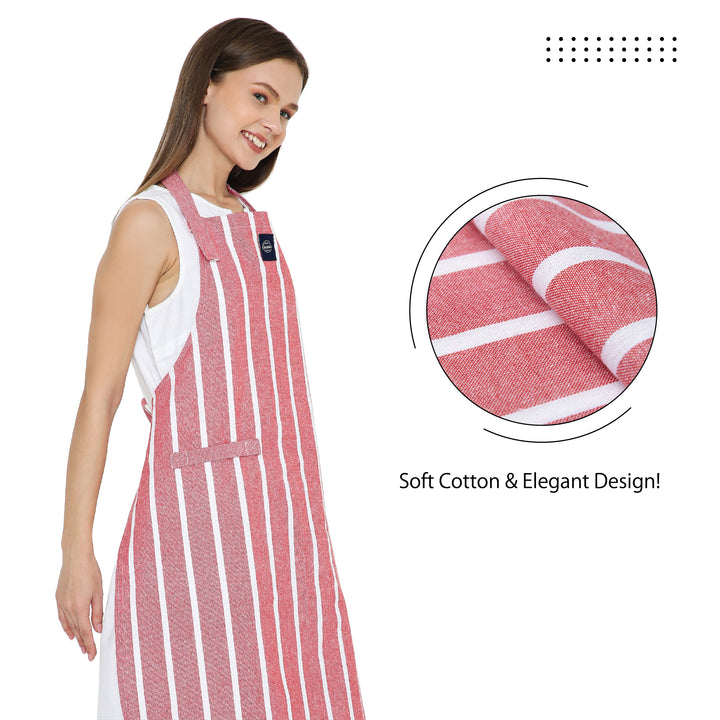 Cotton Roma Red Stripes Apron (Pack of 1)