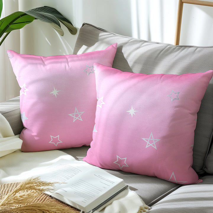 Blackout Polyester Star Pink Cushion Cover (Pack of 2)