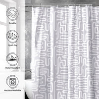 Polyester Maze Grey Combo Shower Curtain + Bathmat (Pack of 3)