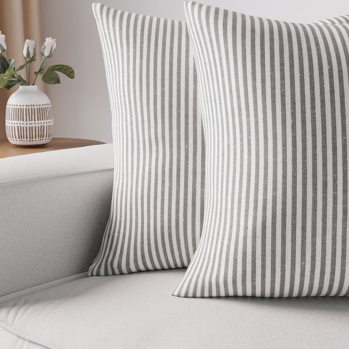 Cotton Ticking Black Cushion Cover (Pack of 2)