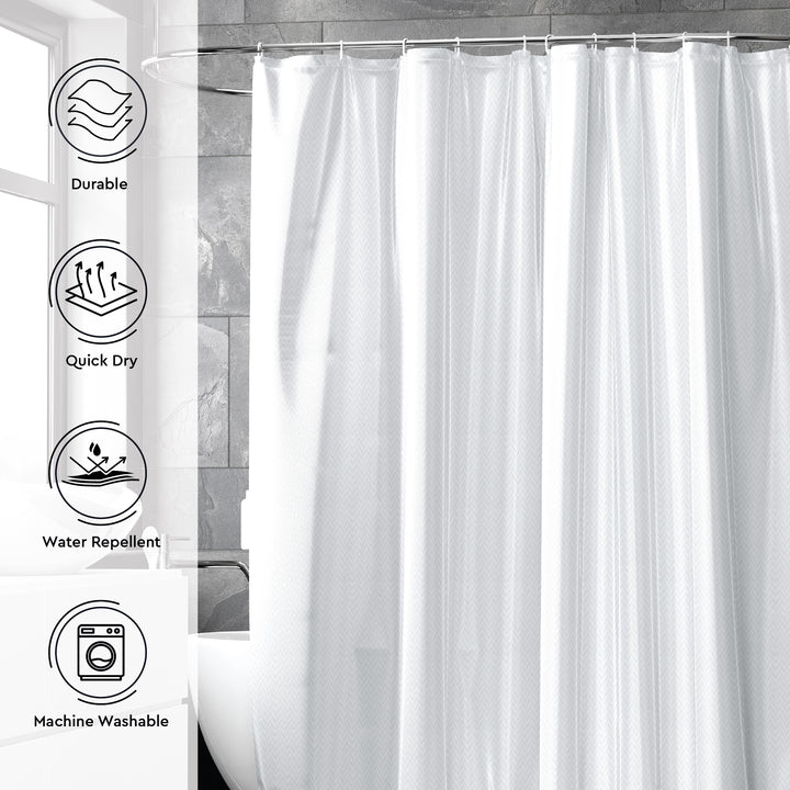 Polyester ZZ White Combo Shower Curtain + Bathmat (Pack of 3)