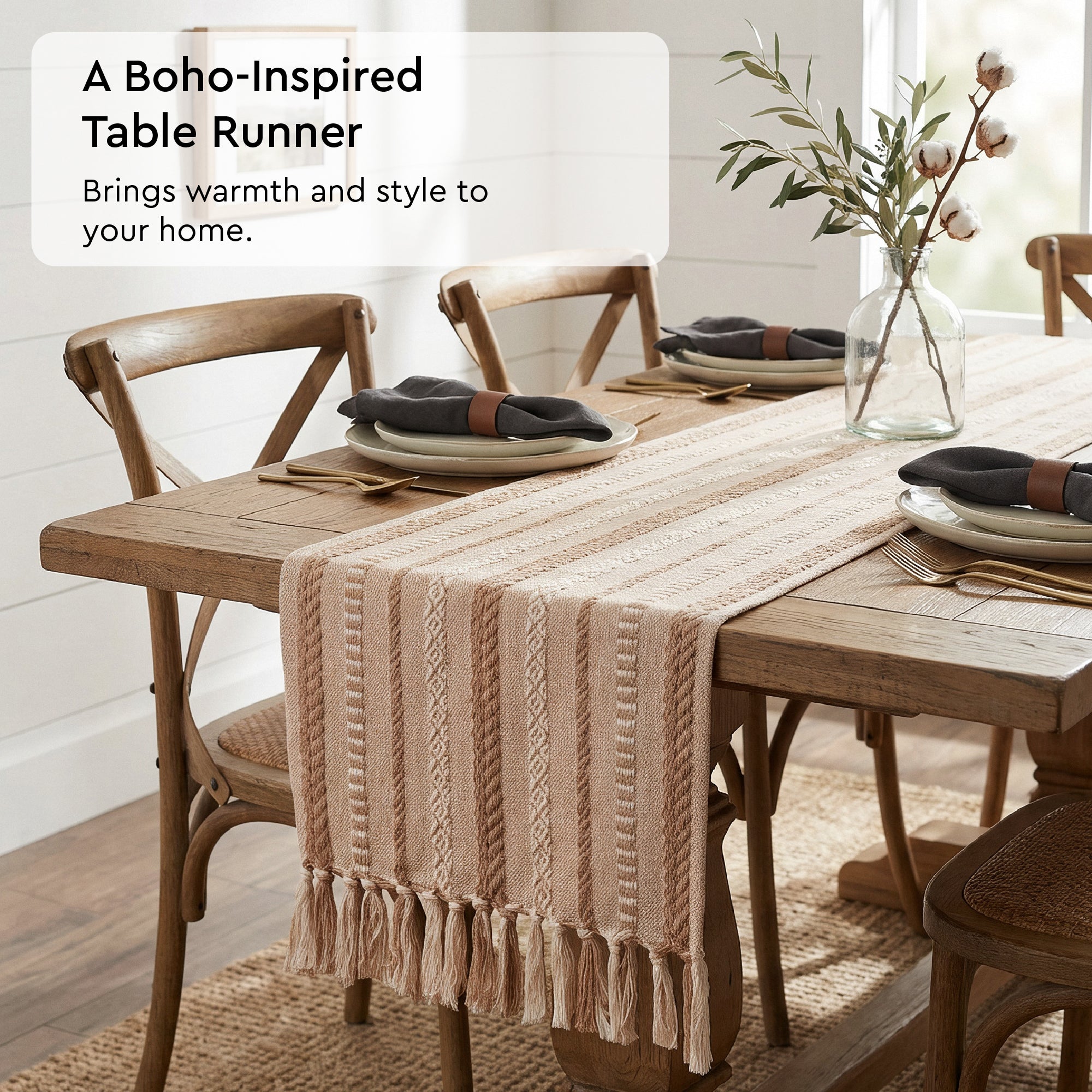 Cotton Jacquard Beige Table Runner (Pack of 1)