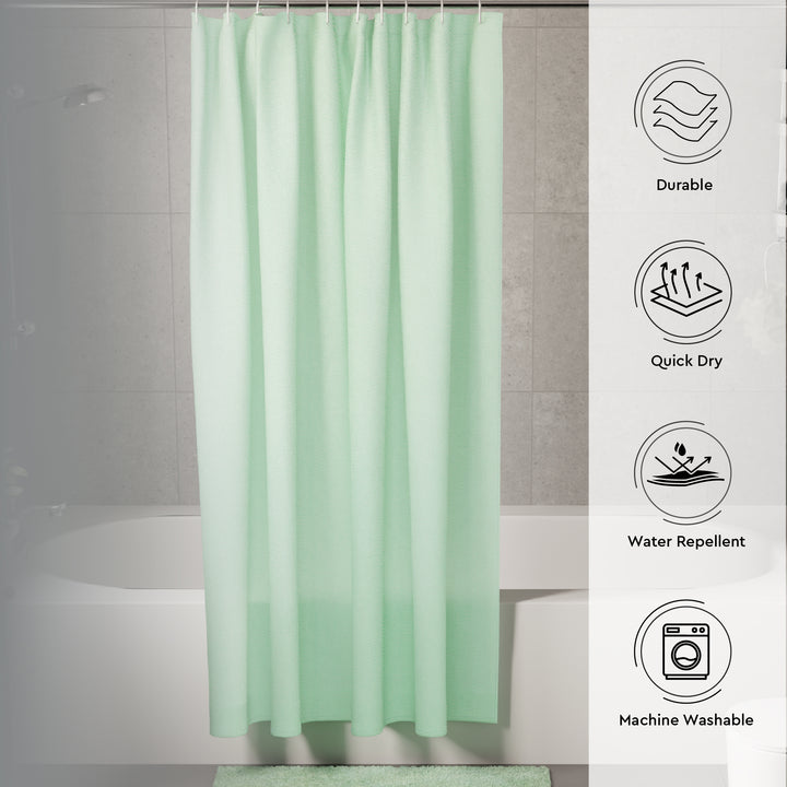 Polyester Mint Shower Curtain + Bathmat (Pack of 3)