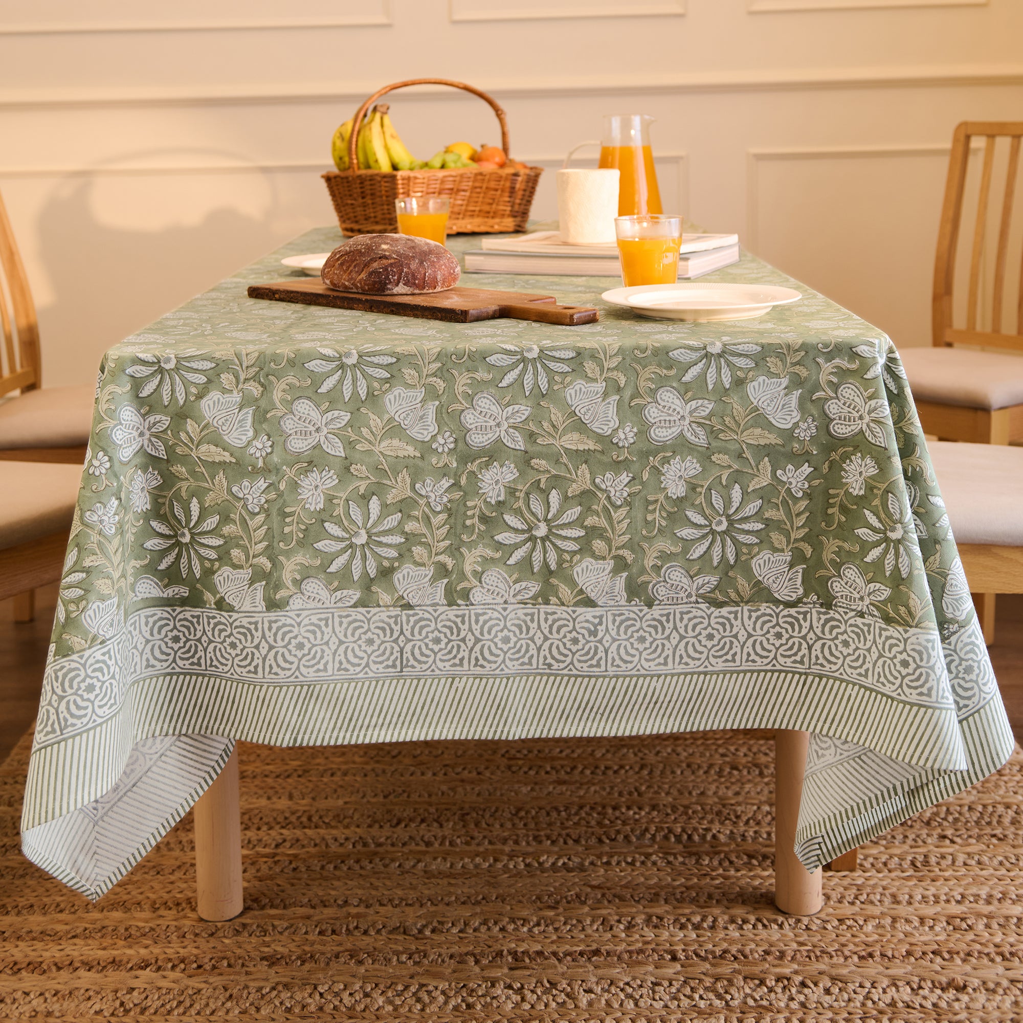 Jaipuri Hand block Print Cotton Sage Green Tablecloth