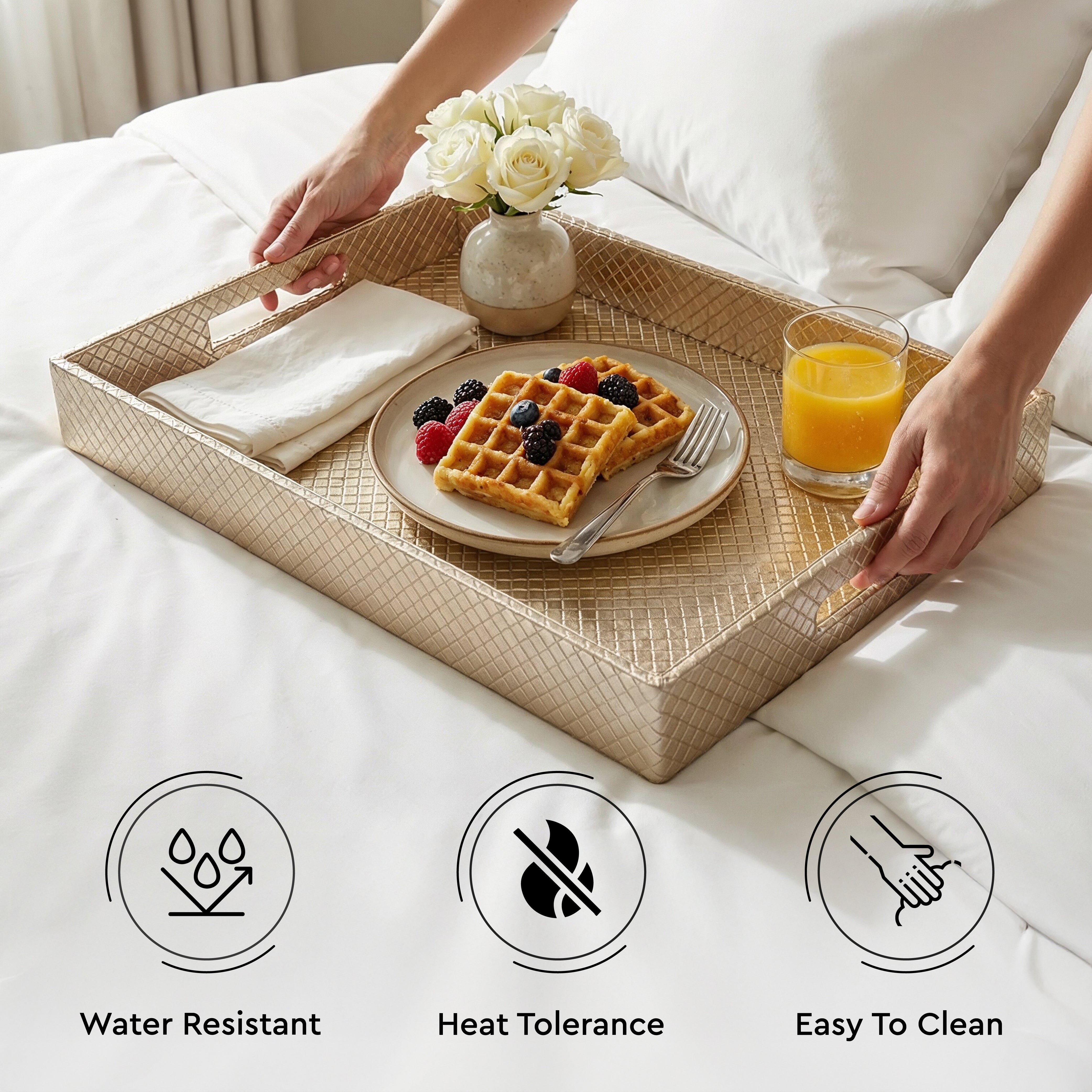 Leather Light Gold Leather Serving Tray