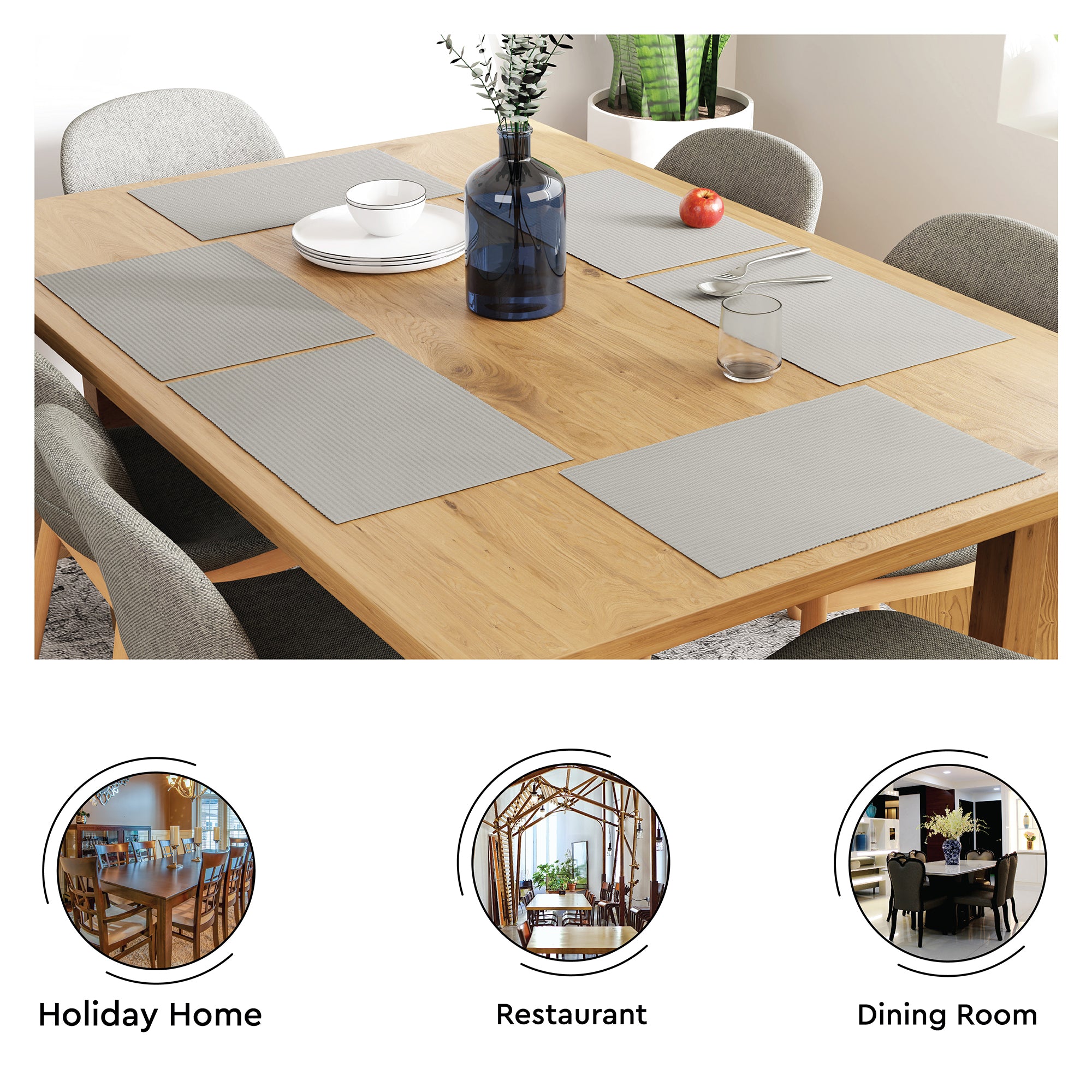 Ribbed Cotton Light Grey Placemat (Pack of 6)