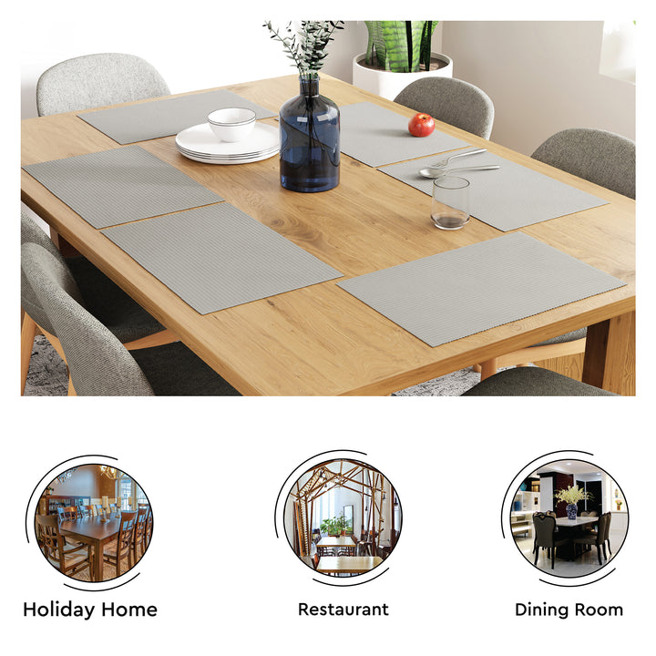 Ribbed Cotton Light Grey Placemat (Pack of 6)