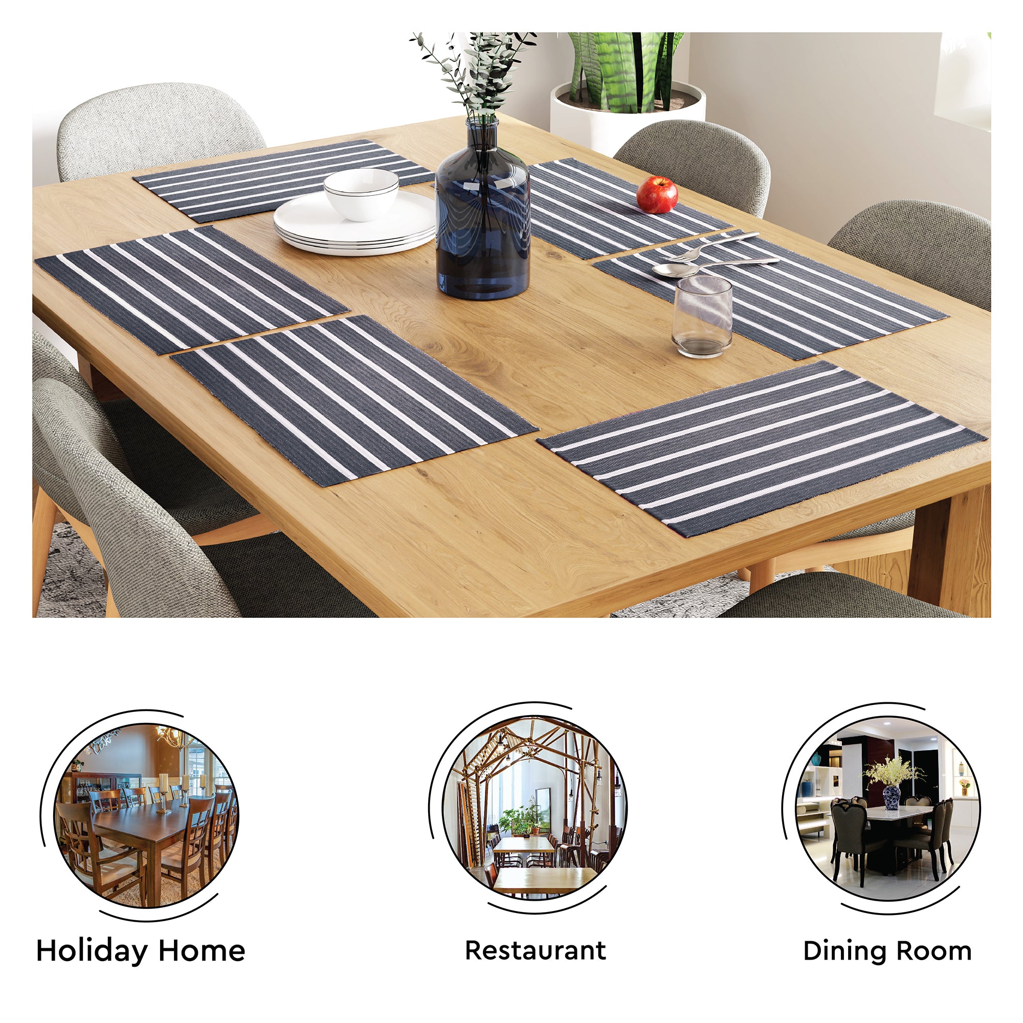 Cotton Roma Grey Stripes Placemat (Pack of 6)