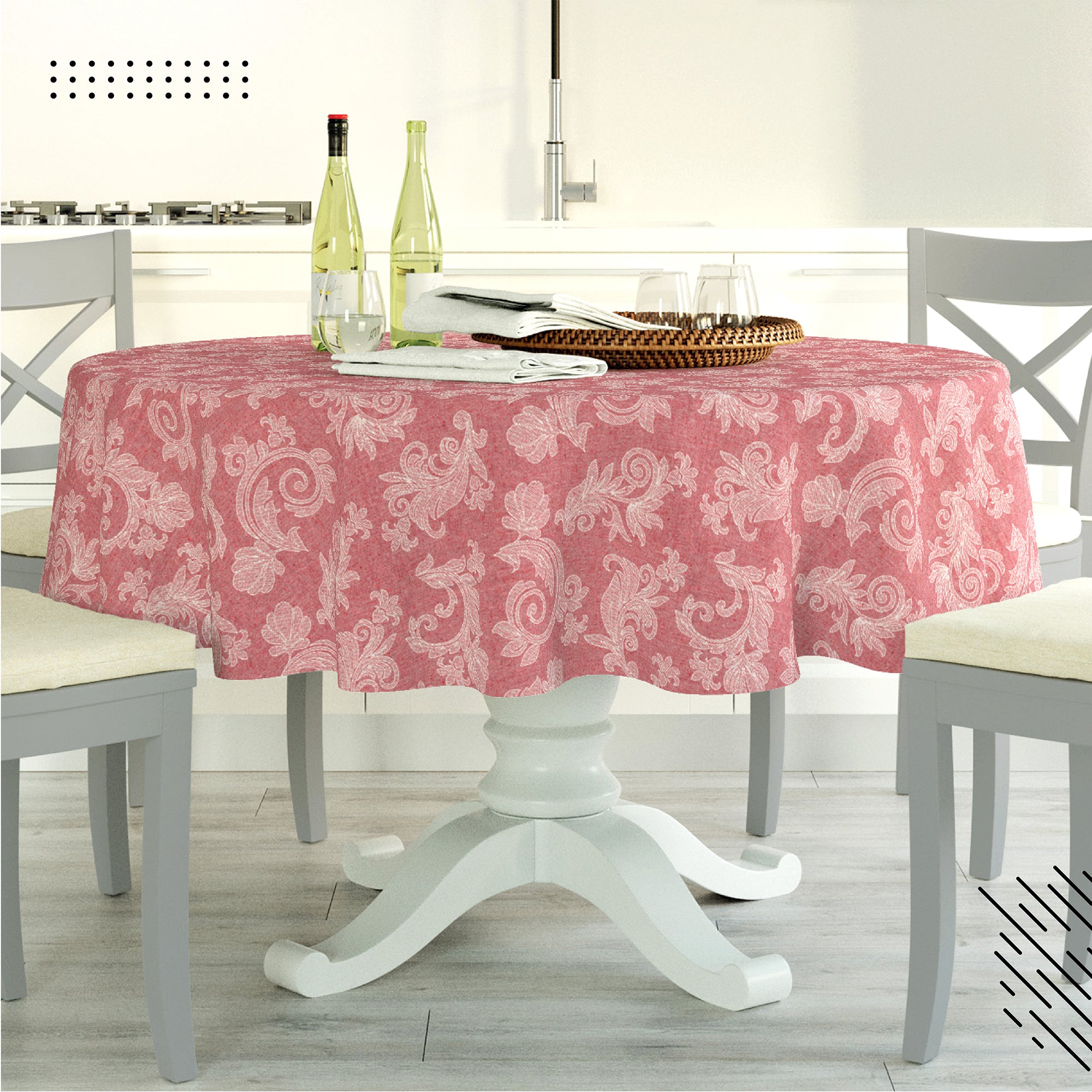 Cotton chambray Red Table Cloth (Pack of 1)