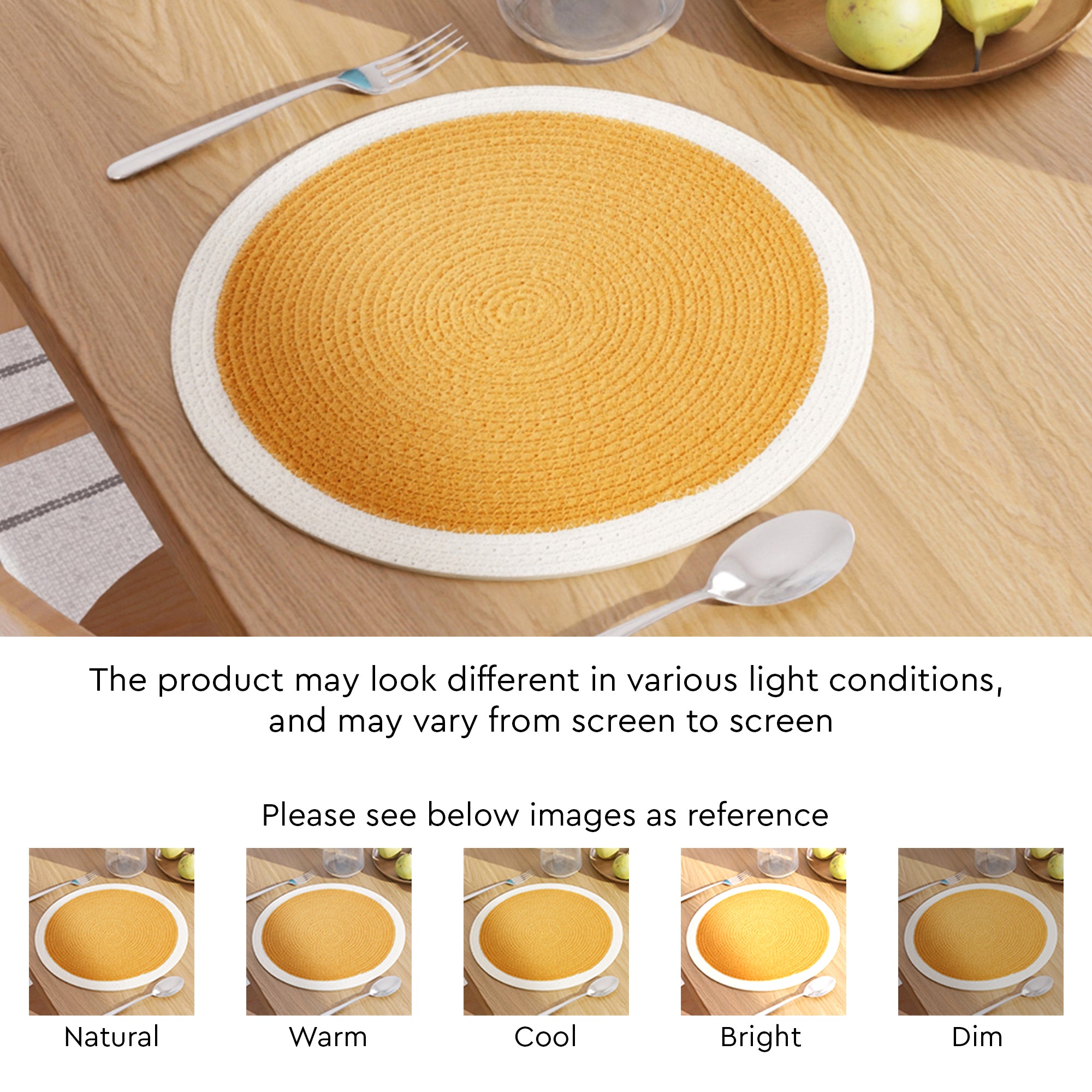Cotton Yellow & Off White Placemat (Pack of 6)