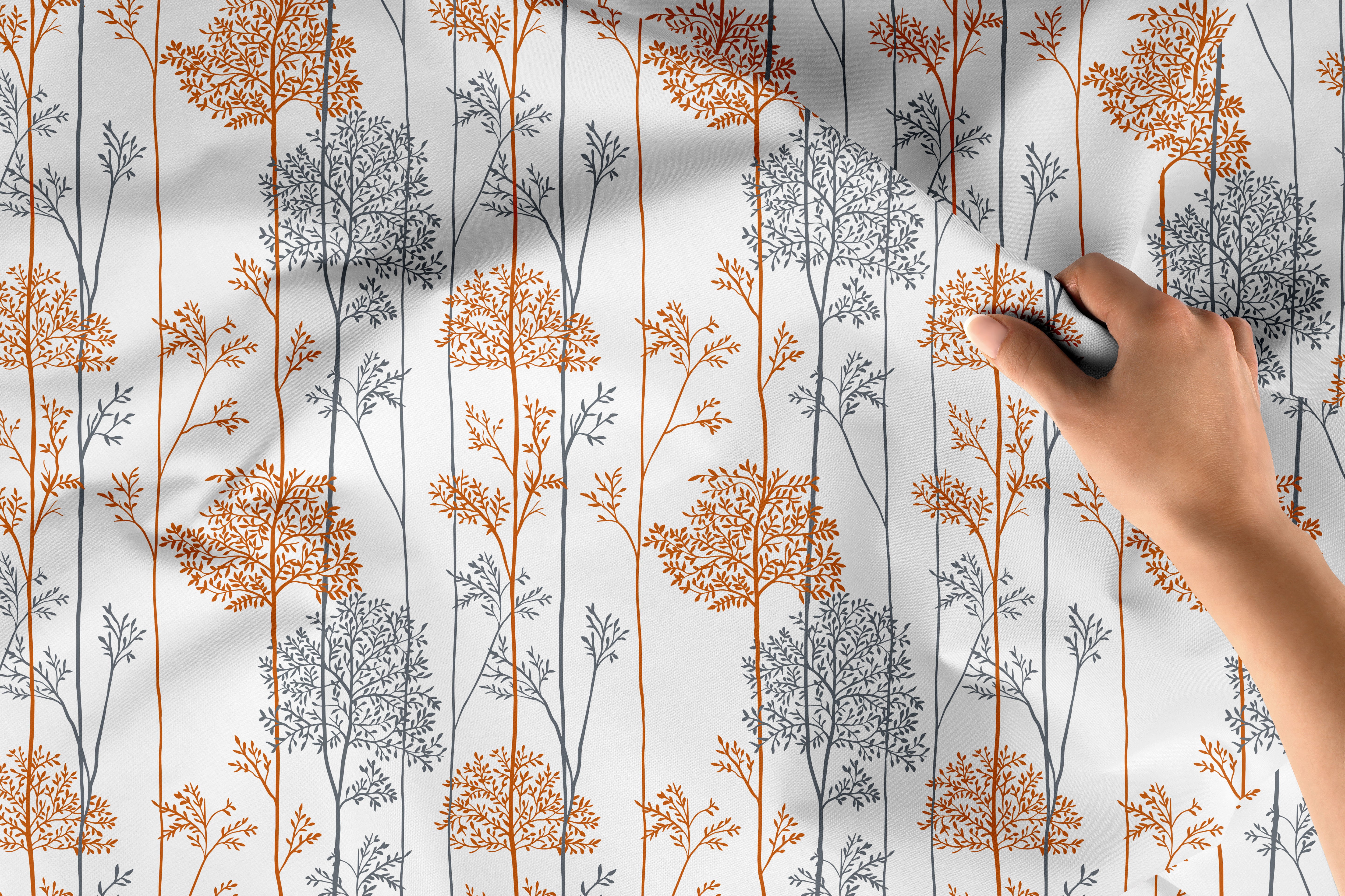 Polyester Printed Orange Branches Fabric (Pack of 1)