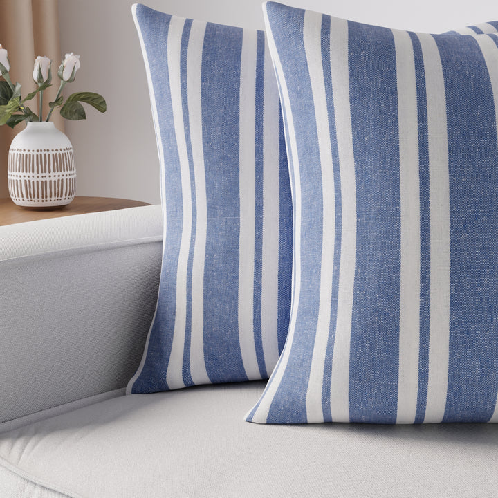 Cotton Franca Blue Stripes Cushion Cover (Pack of 2)