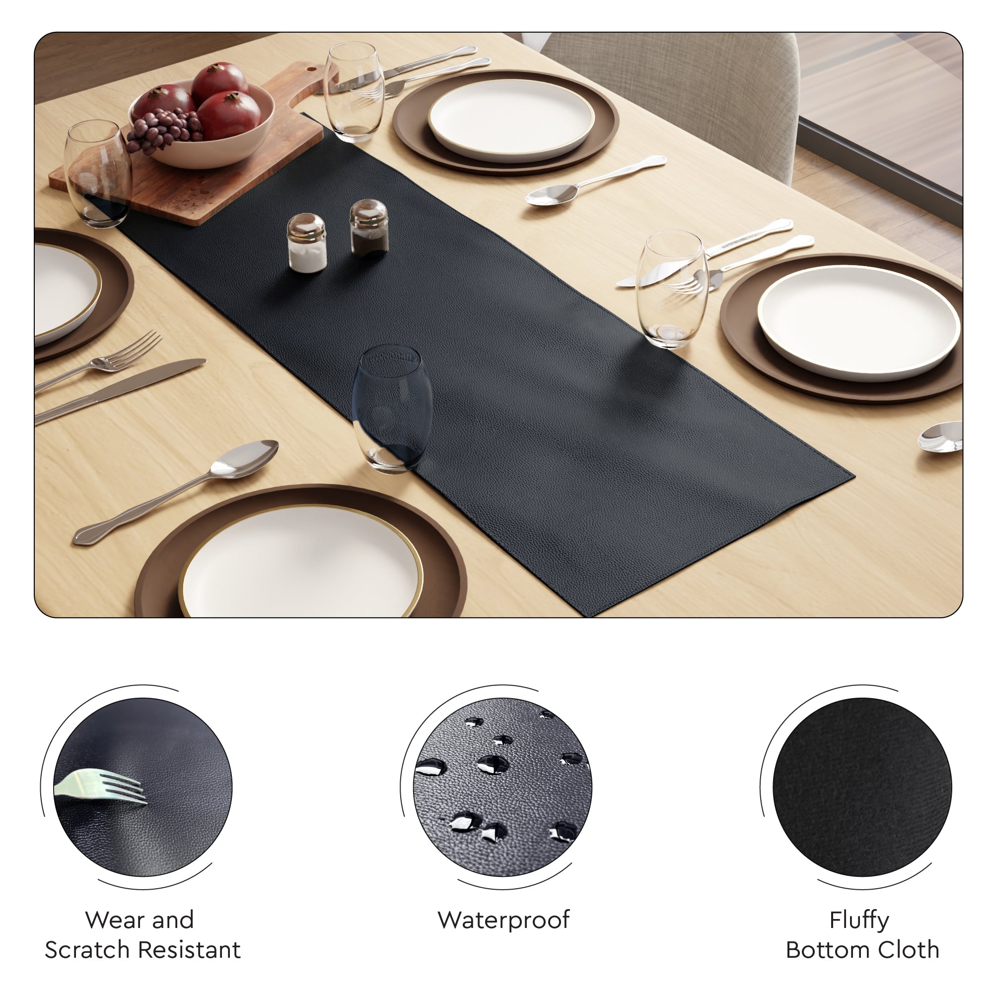 Faux Leather Navy Blue Table Runner