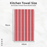 Cotton Roma Red Stripes Kitchen Towel (Pack of 4)