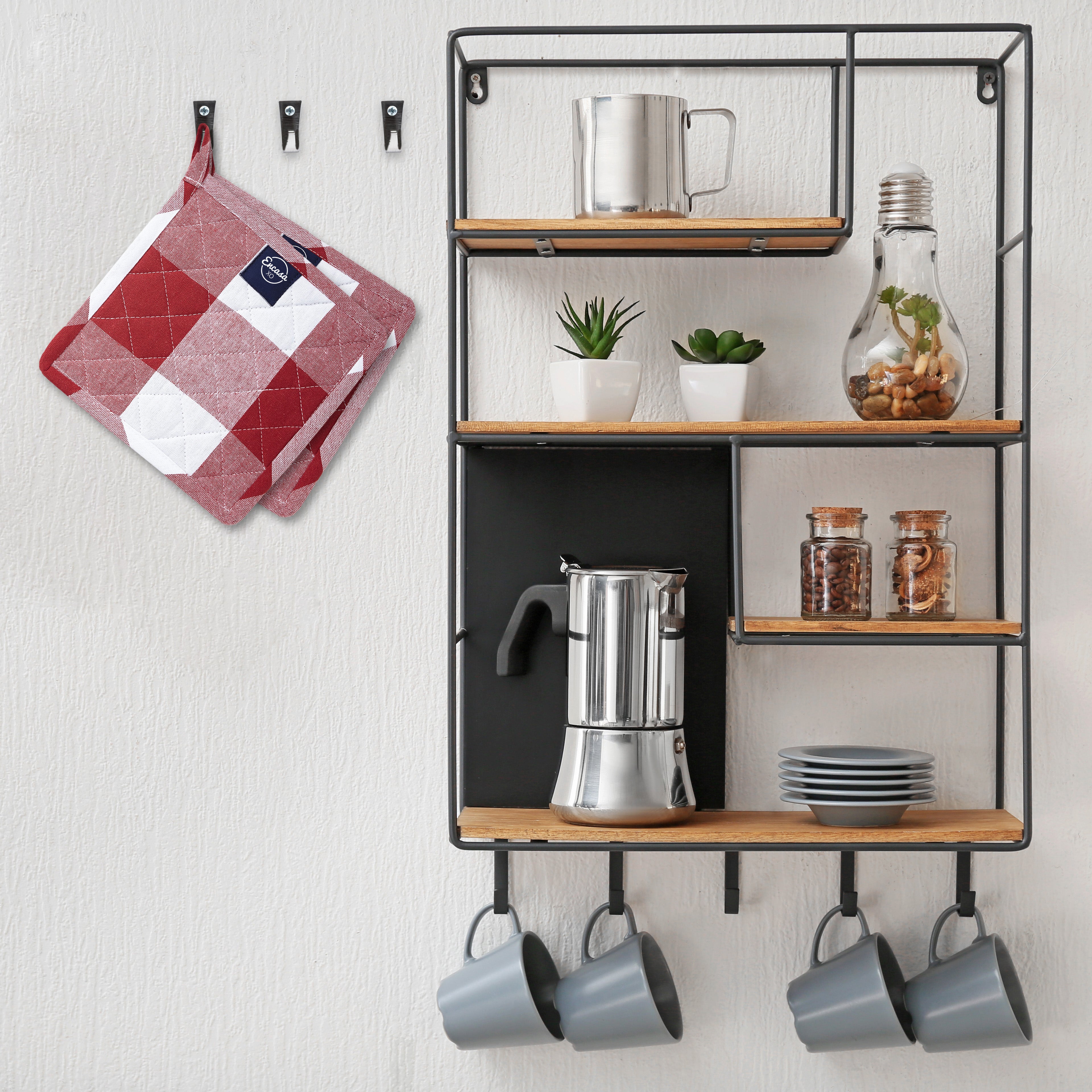 Cotton Buffalo Red Checks Pot Holders (Pack of 2)