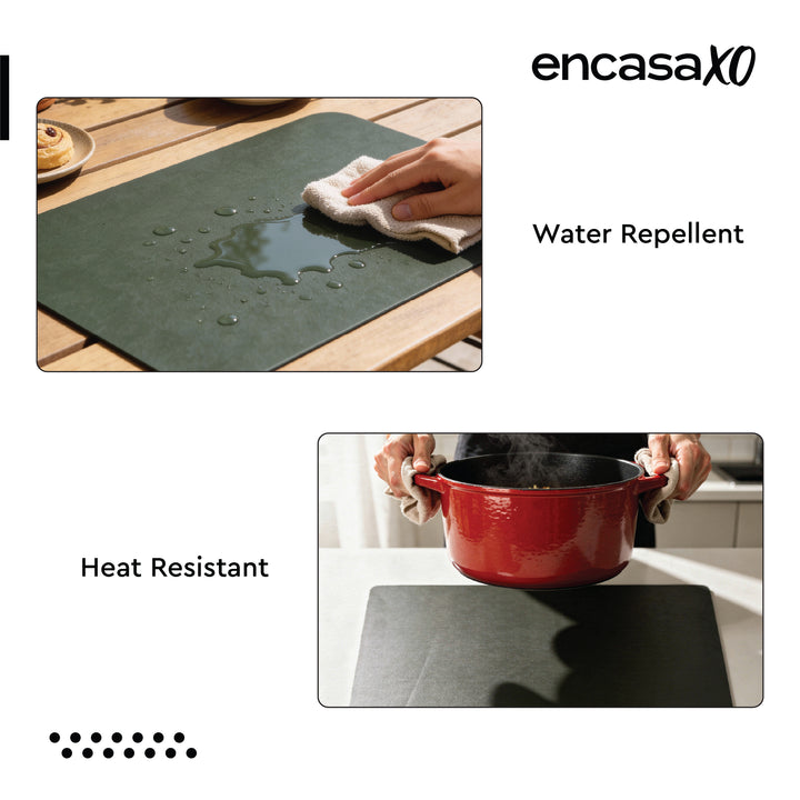 2 Sided Leather Olive Placemat + Coaster