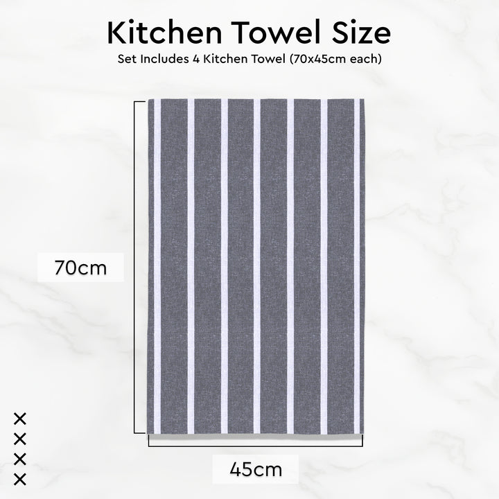 Cotton Roma Grey Stripes Kitchen Towel (Pack of 4)