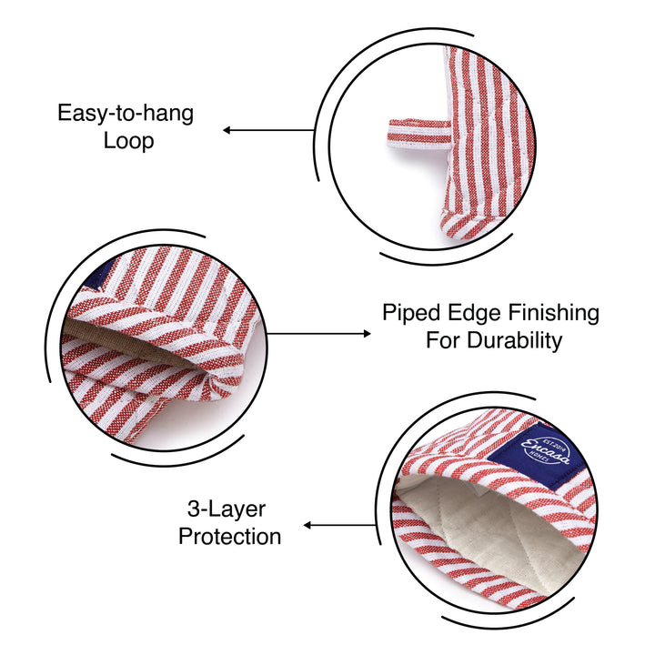 Cotton Ticking Red Oven Gloves (Pack of 2)