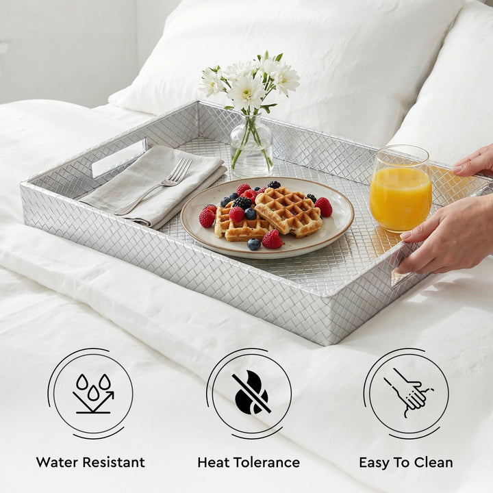 Leather Silver Leather Serving Tray Combo