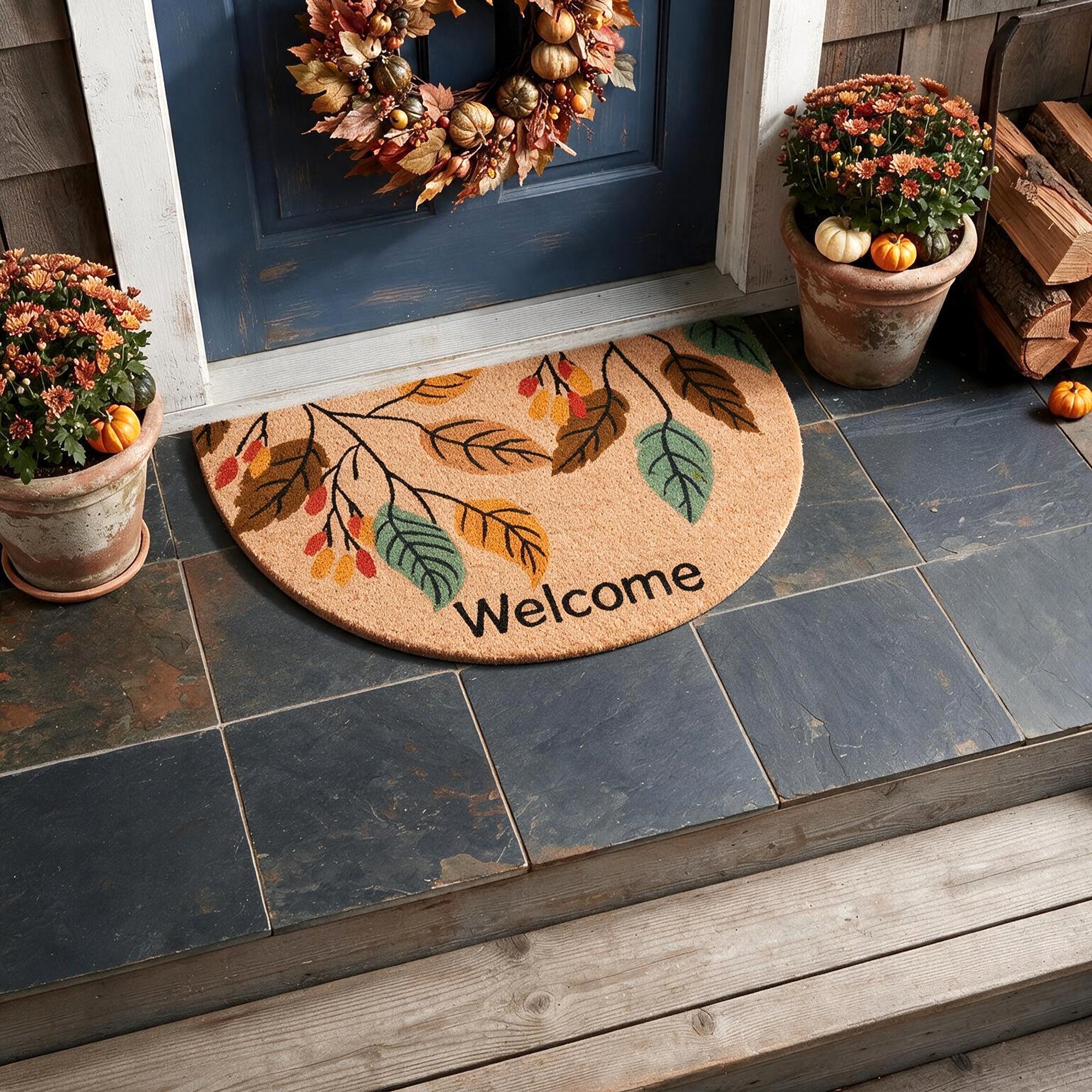 Coir Welcome Leaf Half Door Mat (Pack of 1)