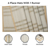 Madur Kathi Beige Table Runner+Placemat (Pack of 7)
