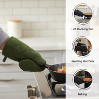 Cotton Leaf Green Apron + Oven Glove + Pot Holder (Pack of 3)