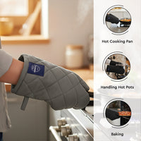 Cotton Grey Apron + Oven Glove + Pot Holder (Pack of 3)