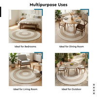 Reversible Round Rug Handwoven Natural Fiber Carpet Braided Area Rug | Neutral Boho Rug for Living Room, Bedroom, Nursery | Washable Area Rug Two Tone