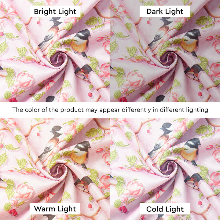 Blackout Polyester Dusty Pink Birds Curtain (Pack of 2)