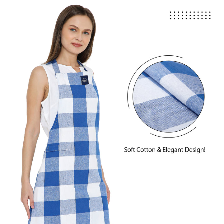 Cotton Buffalo Blue Checks Apron (Pack of 1)