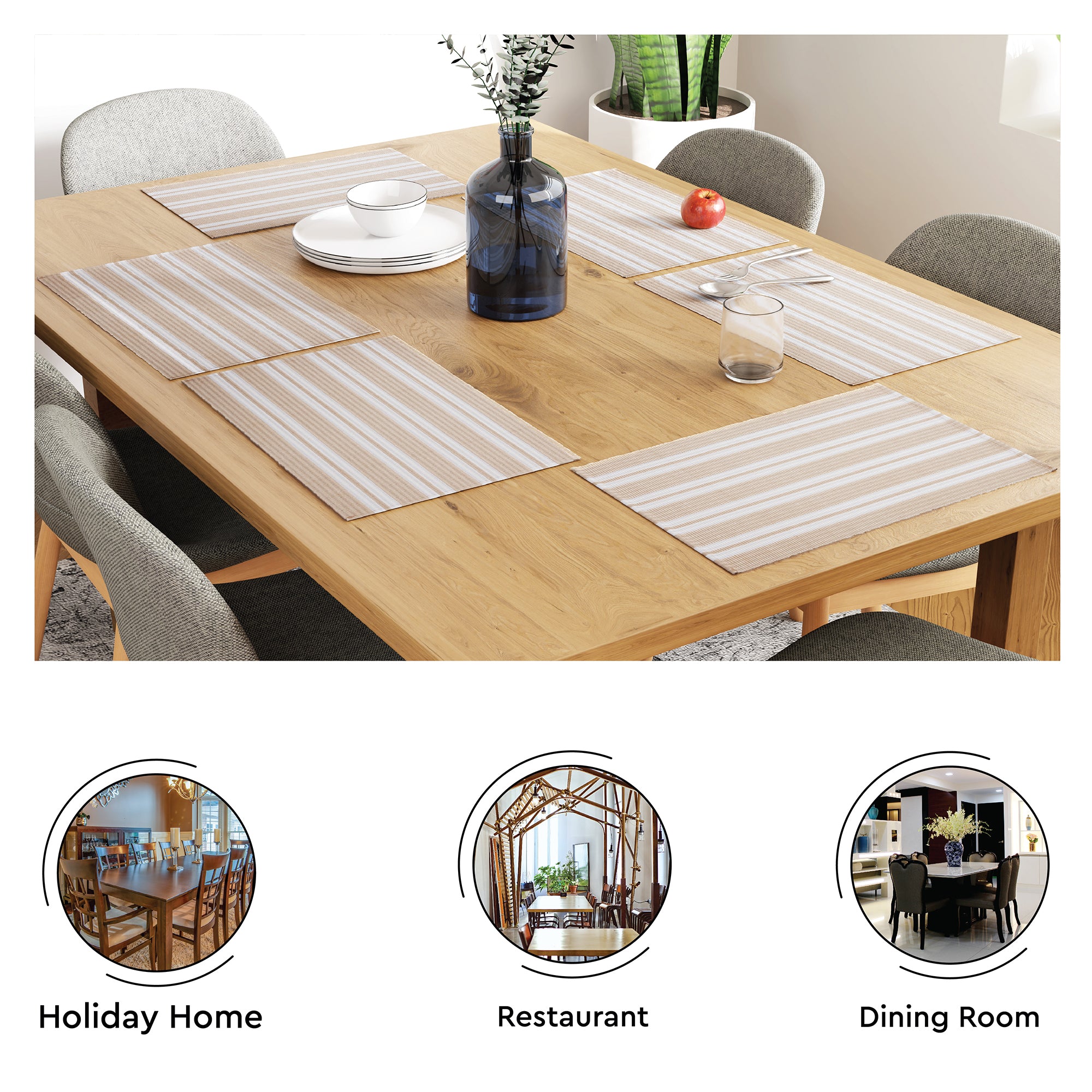 Cotton Franca Beige Stripes Placemat (Pack of 6)