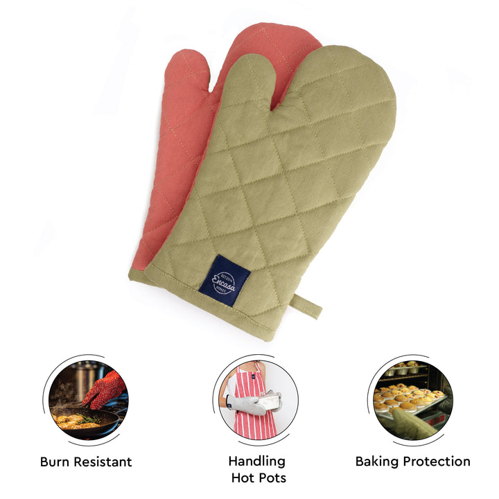 Canvas Sage & Coral Oven Gloves (Pack of 2)