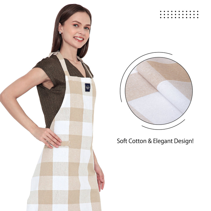 Cotton Buffalo Beige Checks Apron (Pack of 1)