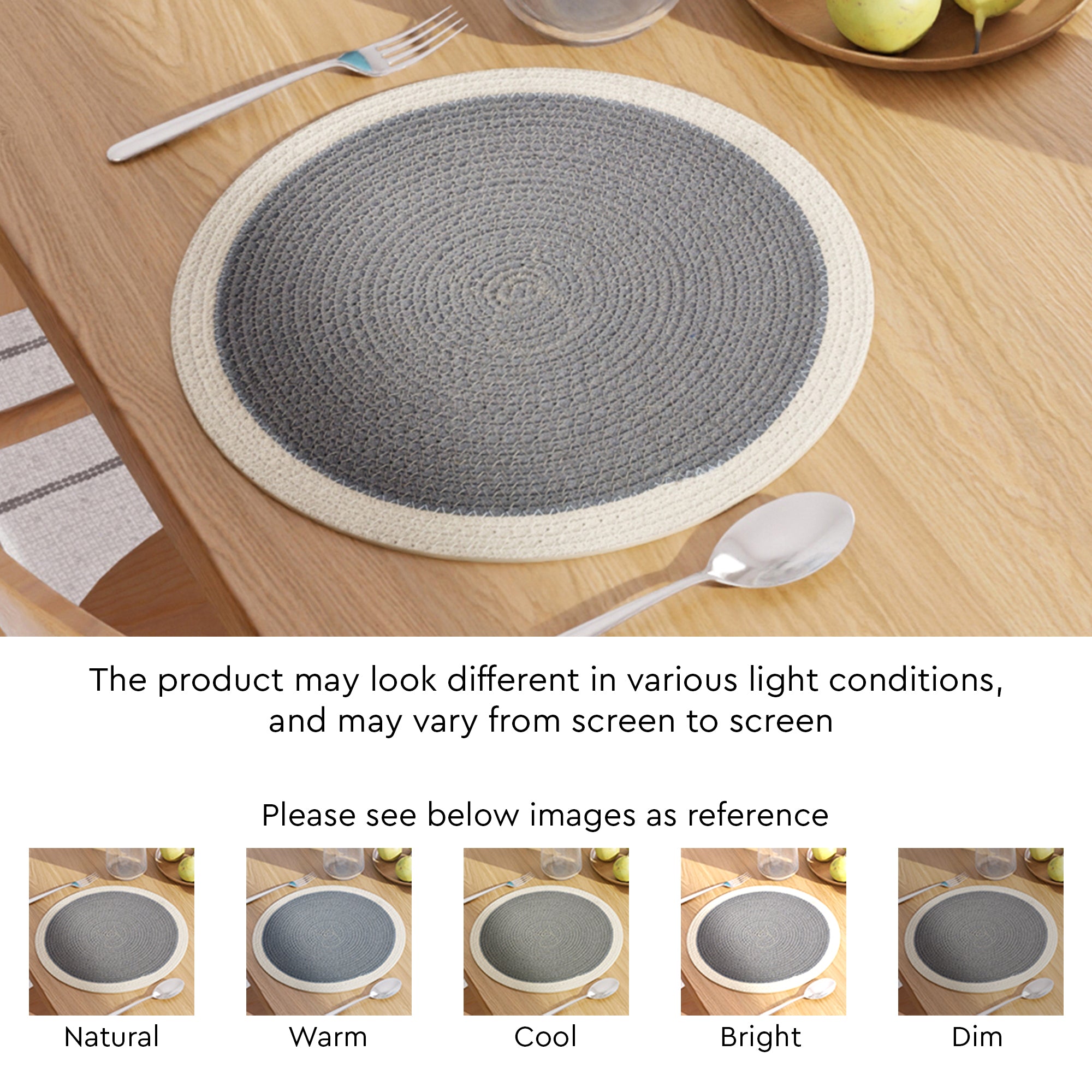 Cotton Light Grey & Off White Placemat (Pack of 2)