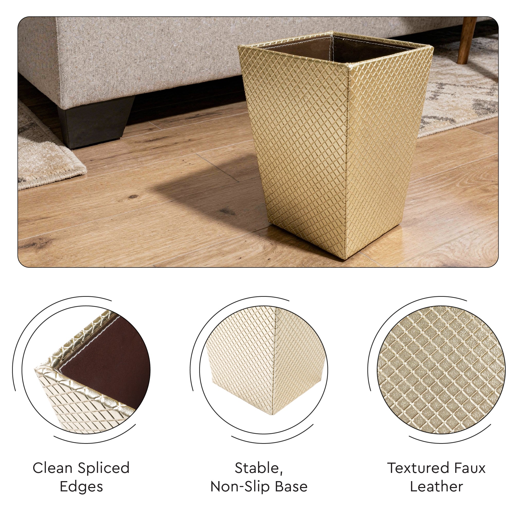 Faux Leather Light Gold Leather Dustbin