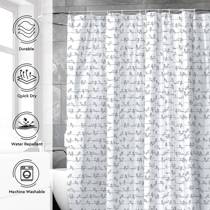 Polyester Blackbirds Combo Shower Curtain + Bathmat (Pack of 3)