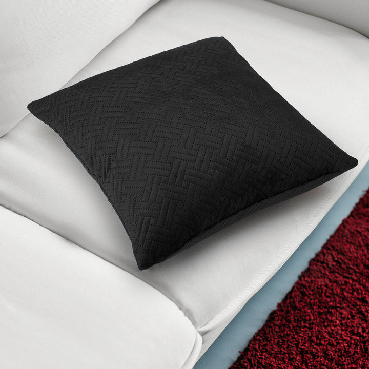 Quilted Velvet Black Cushion Cover (Pack of 1)