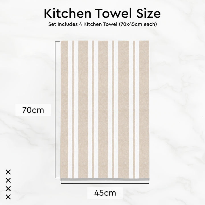 Cotton Franca Beige Stripes Kitchen Towel (Pack of 4)