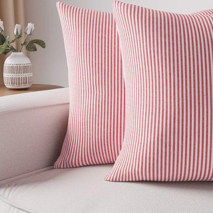 Cotton Ticking Red Cushion Cover (Pack of 2)