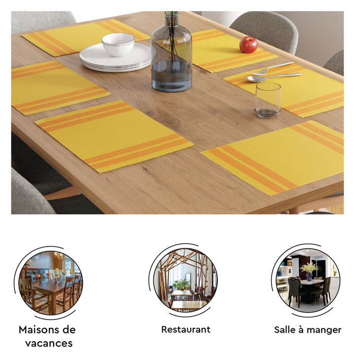 Ribbed Cotton Ladder Lemon Placemat (Pack of 6)
